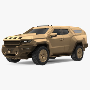 Armored Sand Colored SUV with Lights On 3D model