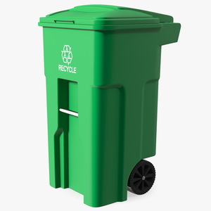 3D Green Plastic Wheeled Recycling Trash Can