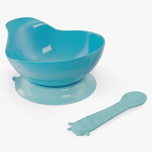 3D Blue Baby Bowl Set with Silicone Spoon model