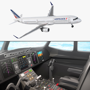 3D Airbus A321 Air France with Interior Rigged model