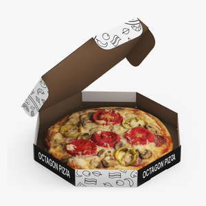 Octagonal Pizza Box with Pizza Rigged 3D