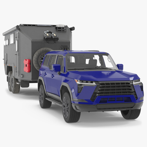 SUV with Travel Mobile Home 3D