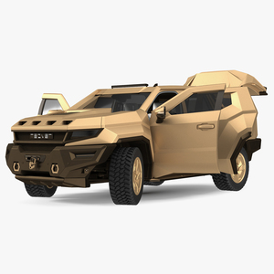 Armored Sand Colored SUV with Lights Off Rigged 3D