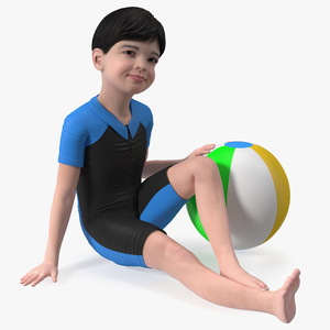 Sitting Asian Boy Beach Style 3D model