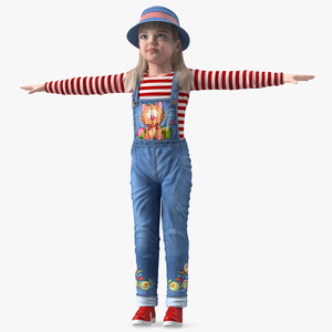 3D Denim Suit Child Girl T-Pose model