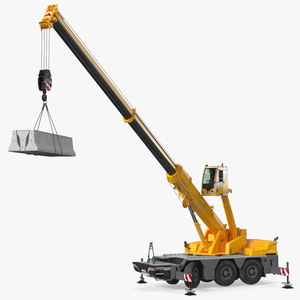 3D Mobile Crane Liebherr with Concrete Barriers Rigged