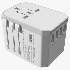 Universal Travel Adapter with USB White 3D model