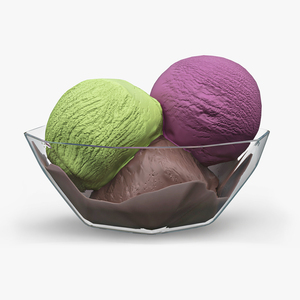 Multicolored Ice Cream Balls in Glass Bowl 3D
