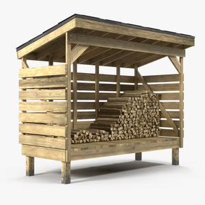 Small Woodshed with Stack of Firewood 3D