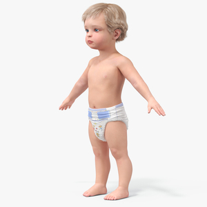 Boy Aged 1 Year in Diaper A-Pose 3D