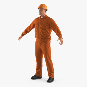 Builder Wearing Orange Coveralls 3D