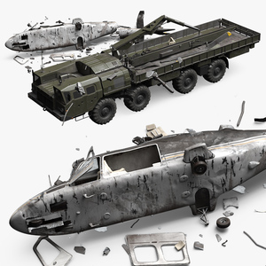 Military Tow Truck Load Crashed Helicopter Debris 3D model