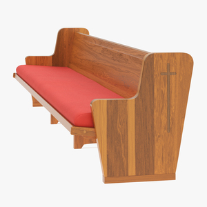 Upholstered Church Pew Bench Red 3D