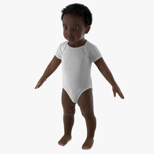 3D model Baby Boy Dark Skinned Wearing Bodysuit A-Pose