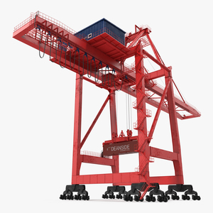 Port Container Crane Red with Container 3D model