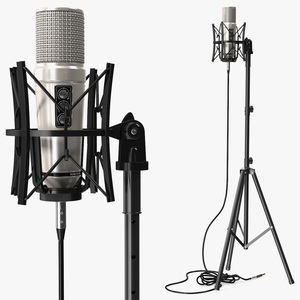 Studio Condenser Microphone on Stand with Cable 3D