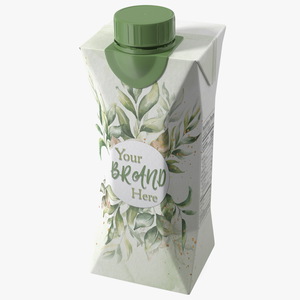 Mockup Small Aseptic Carton with Cap Green 3D