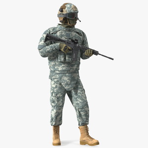 3D model Equipped Military Soldier in Grey Camo Walking Fur