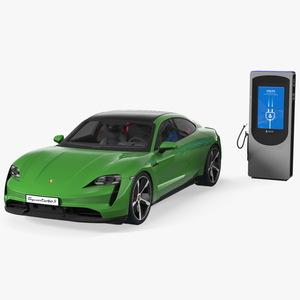 3D Electric Car Charging Station and Porsche Taycan Turbo S 2020 Rigged model
