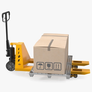 Hand Pallet Truck Lion with Boxes Rigged for Maya 3D model