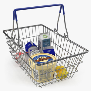 Metal Shopping Basket Filled with Goods 3D model