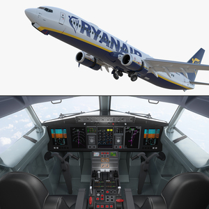 3D model Boeing 737 900 with Interior and Cockpit Ryanair Rigged