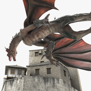 3D model Dragon Flying Over Castle