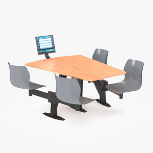 Bowling Table with Gray Chairs and Monitor 3D