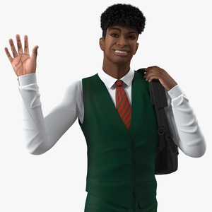 Black Teenager Light Skin School Uniform Rigged 3D