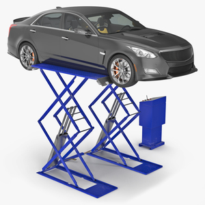 3D model Automotive Scissor Lift and Sedan Rigged