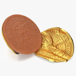 3D Chocolate Coin with Torned Golden Foil Wrapper