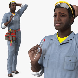 3D Dark Skin Black Man Electrician