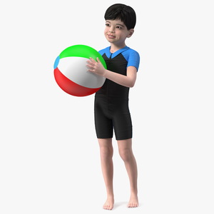 3D Asian Child Boy With Beach Ball