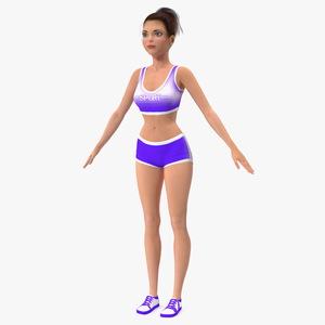 Cartoon Young Girl Sportive Clothes T-Pose 3D