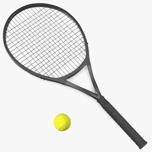 3D model Black Tennis Racket and Tennis Ball