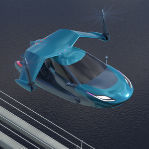 3D Concept Hover Car in Turquoise Color in Flying