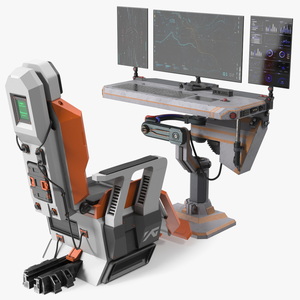 3D Sci-fi Computer and Pilot Chair