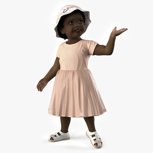 3D Little African Girl Light Skin in Summer Fur Rigged