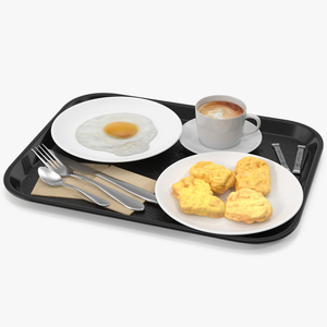 3D Fast Food Tray with Nuggets and Fried Egg