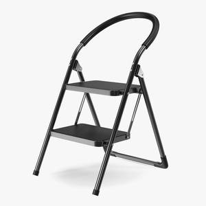 3D model Black 2 Step Steel Folding Ladder with Anti Slip Pedals