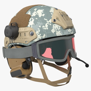 Tactical Gear Helmet Grey Camo with Goggles Fur 3D