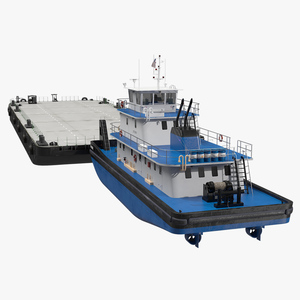 3D Push Boat Ship with Pontoon Barge model