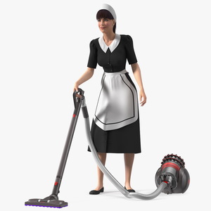 3D Housekeeping Maid with Dyson Big Ball Vacuum Cleaner Rigged for Modo model