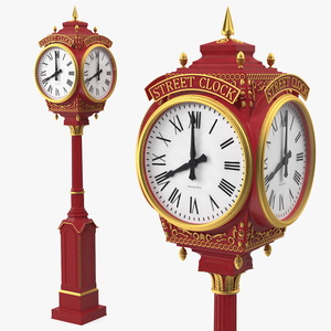 3D City Street Clock Red