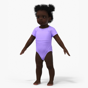 3D Baby Girl Dark Skin Wearing Bodysuit A-Pose model