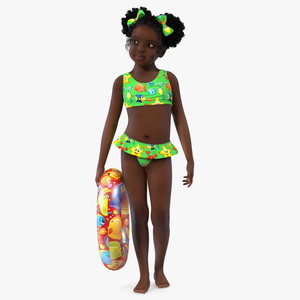 Black Girl Child Swimsuit Inflatable Circle Rigged for Maya 3D model