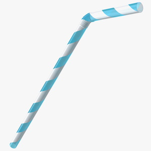 Flexible Plastic Straw Blue 3D