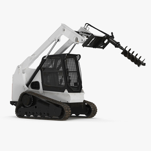 3D Track Skid Steer with Post Hole Auger Rigged for Cinema 4D model