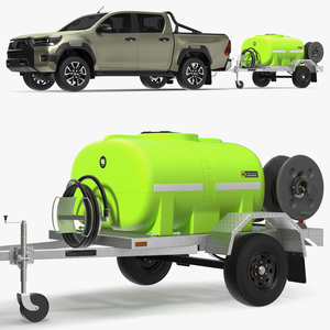 3D model Pickup with Fire Fighting Trailer Rigged