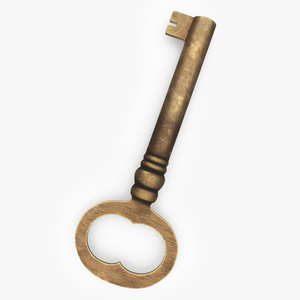 Vintage Door Key Brass 3D